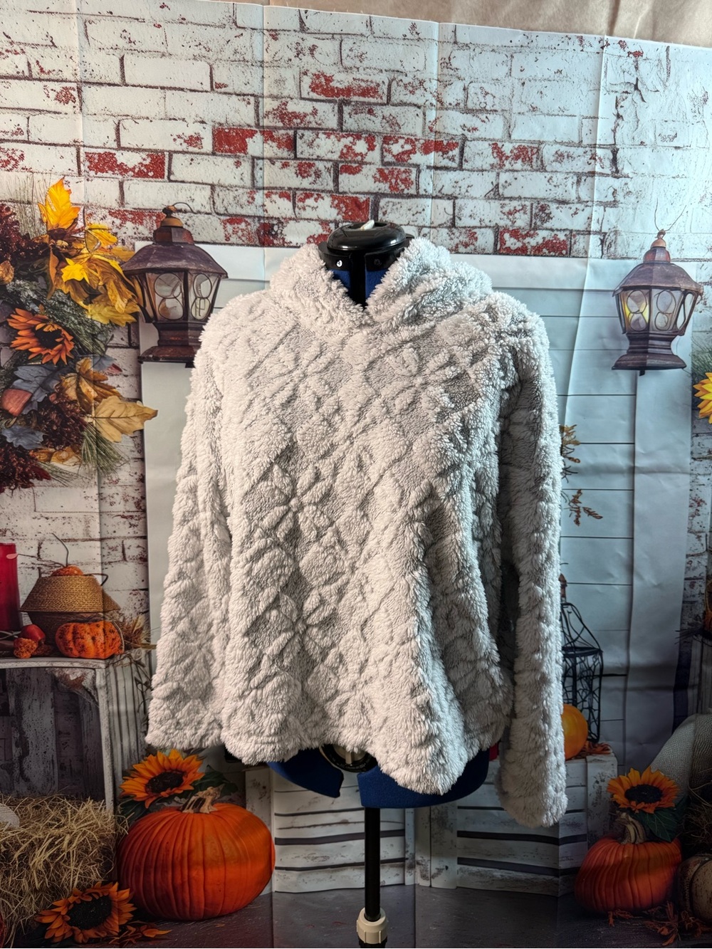 158-Plush Cowl-Neck Sweater in Light Gray